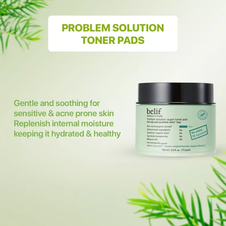 belif problem solution Vegan toner pad 150 ml